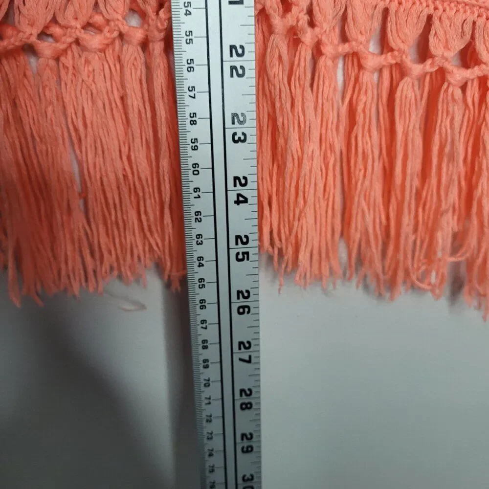 Almost Famous neon orange open knit fringe festival party sweater large